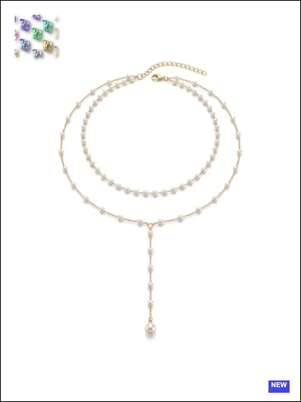 Dainty Y Shape Layered Faux Pearl Drop Chain Choker Necklace